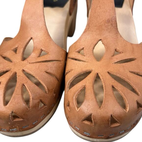 Swedish Hasbeens Women’s Lacy Brown Leather Wooden Sandals Size 39 US - Picture 12 of 12